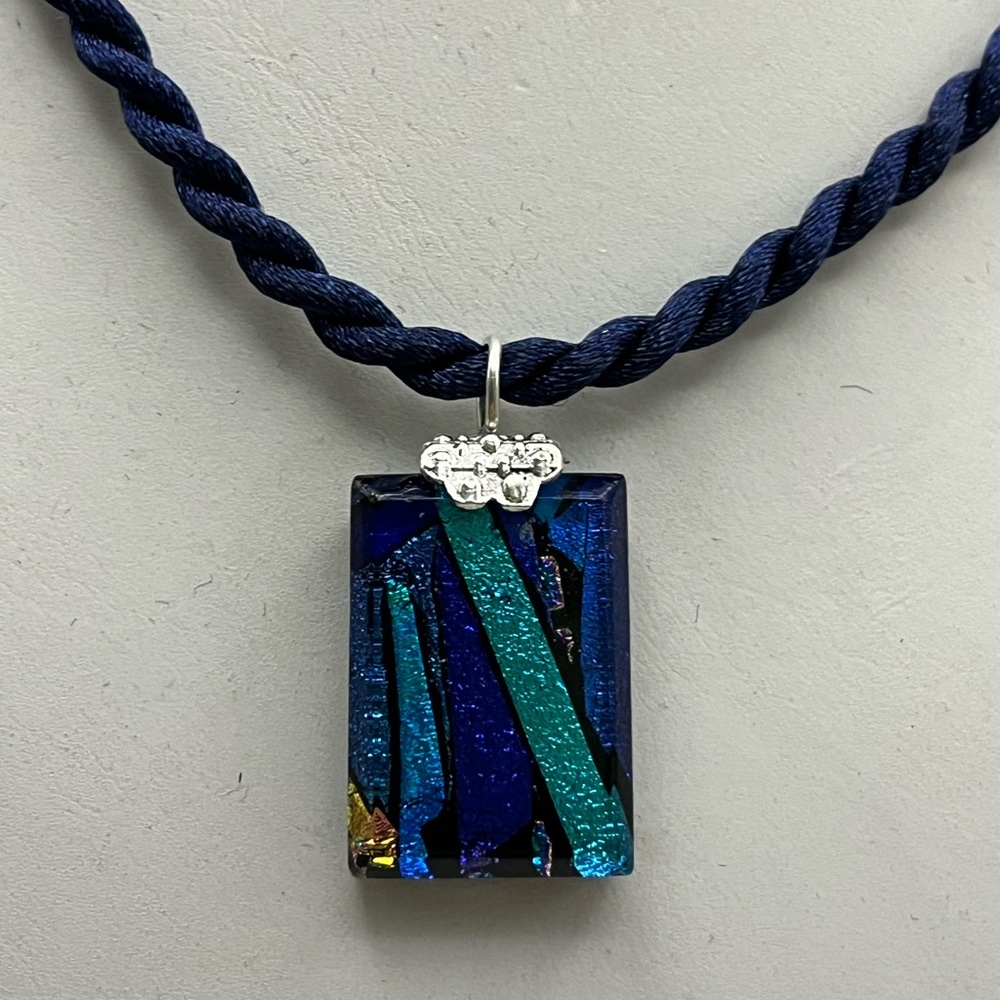 Blue Dichroic Glass Necklace with Modern Design